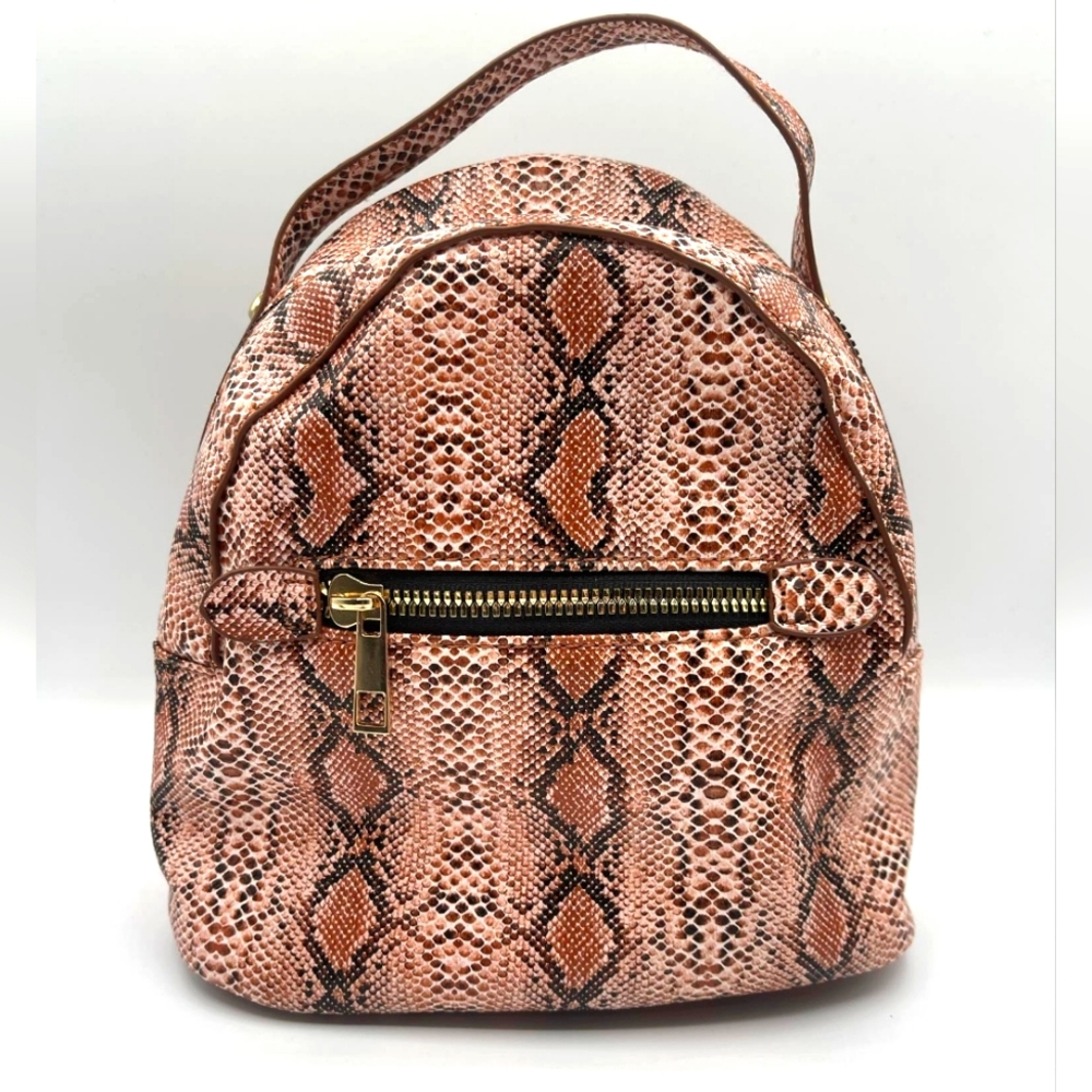 Marc Royale Faux Snakeskin tan and burgandy Color Small Backpack